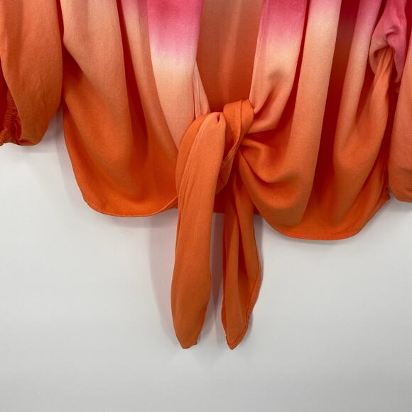 Young Fabulous & Broke Tie Front Top Ombré Dip Dye Pattern Pink Orange Womens L - Picture 3 of 8